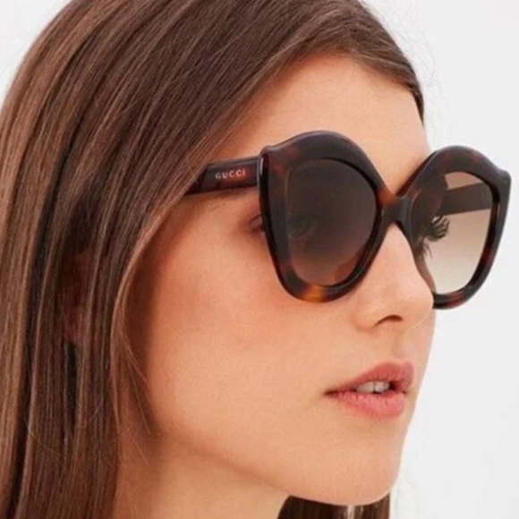 Designer Gucci Oversized Cat Eye Havana Sunglasses - Like New - Picture 2 of 2